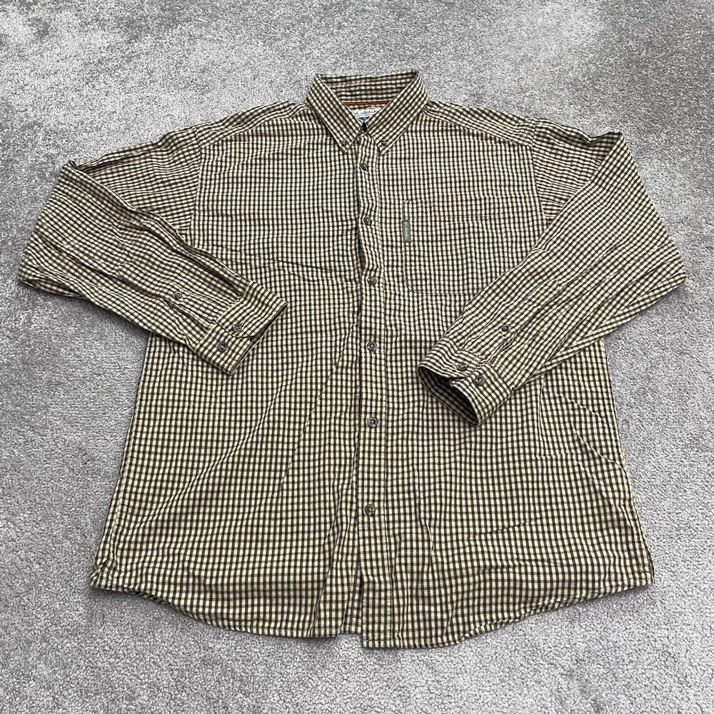 Columbia Vintage Button Down Shirt Mens Large Brown Black Plaid Long Sleeve Top